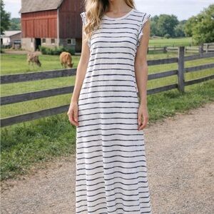 Carve Designs Blue and White Striped Maxi Dress